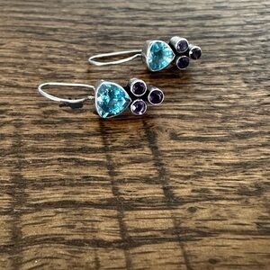 Sterling Silver Blue Topaz & Amethyst Drop Earrings | Artisan Gemstone Earrings